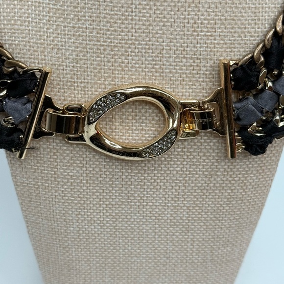 Stella & Dot Tempest Bib Necklace woven steel chain, rhinestones,silk ribbon. - Picture 4 of 7